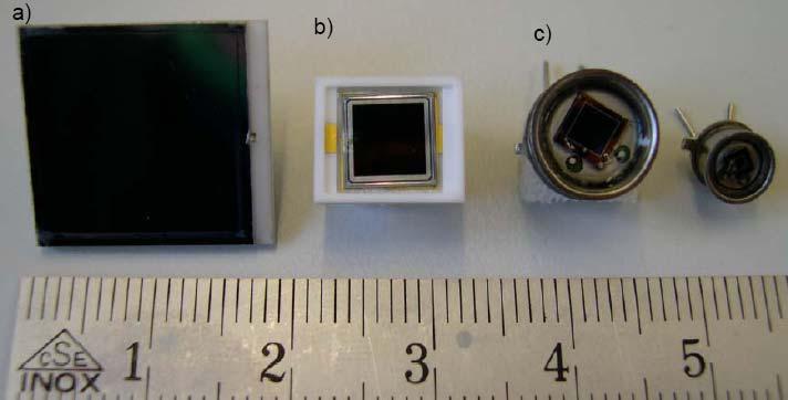 Examples of some state-of-the-art APDs: a) RMD S1315 (13 x 13 mm 2 ); b)