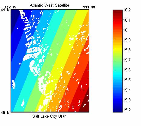 Figure 11 shows similar data for the Atlantic satellite, with the expected blackouts occurring on the western side of the mountains.