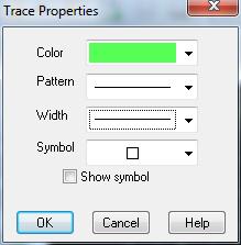 (it will be a diamond or square and will be the color of the trace). A menu will appear. Select Trace Property. This will allow you to change the color, pattern, thickness, symbol of the trace.