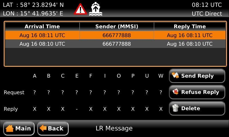 Figure 25 Long Range To send a reply or refusal to the interrogation or to delete an interrogation from the message list, click on the message in the list view to mark it and then click on one of the