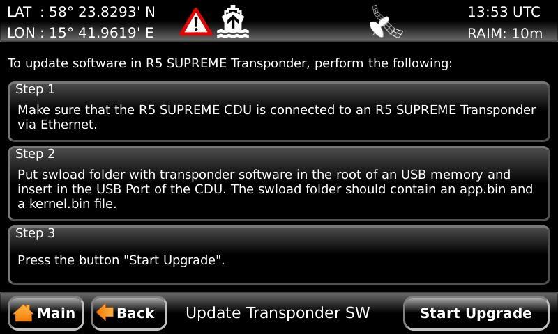 Figure 38 Update Transponder SW The R5 SUPREME Transponder will reboot when the new software has been