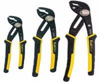 (1) 8-1/4 in (210 mm) (1) 10-5/16 in (262 mm) (1) 12 in (305 mm) Stanley FatMax groove joint pliers Slip-resistant tongue and groove One-piece rivet design improves strength and eliminates