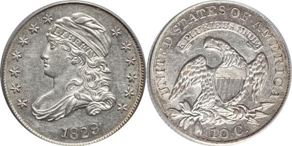 CAPPED BUST DIME (1809-1837) 1809 1811, 11 over 09 1814 1820 STATESOFAMERICA 1822 1823 1824