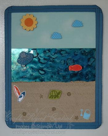 Instructions Step 1 Start with your magnet board, paintbrush (that you can throw away), Crystal Effects and Pool Party, Marina Mist and Island Indigo ink refills.