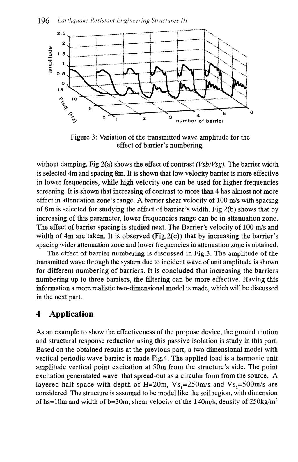 Earthquake Resistant Engineering Stlwttires 111.. 4. 1 2 3 number of barrier Figure 3: Variation of the transmitted wave amplitude for the effect of barrier's numbering. without damping.