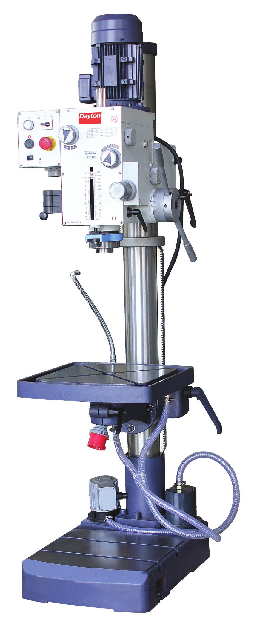 22 GEAR HEAD DRILL PRESS WITH MECHANICAL CLUTCH POWERFEED Ruggedly constructed Dayton's 22 gear head drill press delivers full power at any speed and has the operational features to withstand