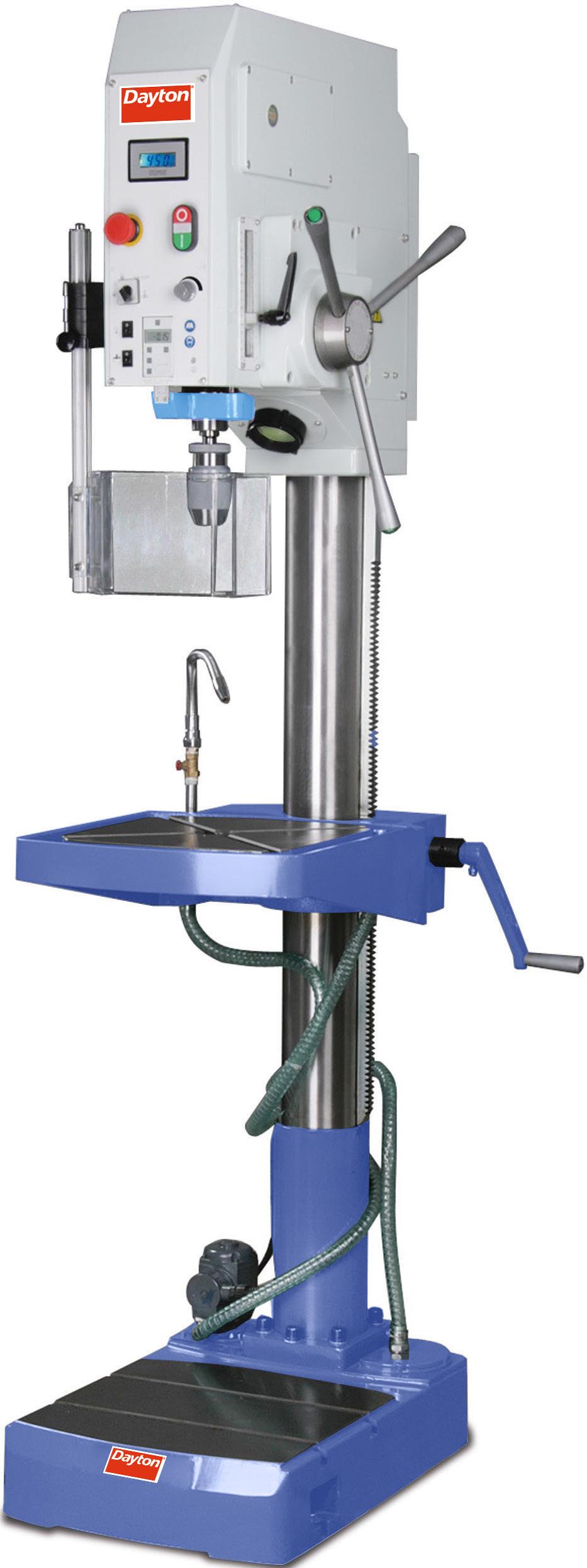 22" GEAR HEAD DRILL PRESS Dayton s 53UH05 is made with a heavy, solid cast iron construction. It ensures smooth running and stability due to an enlarged thick-walled column.