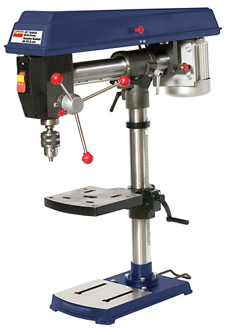 Durable cast iron head, table & base supported by high quality ball bearings Rack and pinion table raiser Table tilts 45 right & left and swivels 360 around the column 1/2" through table & base slots