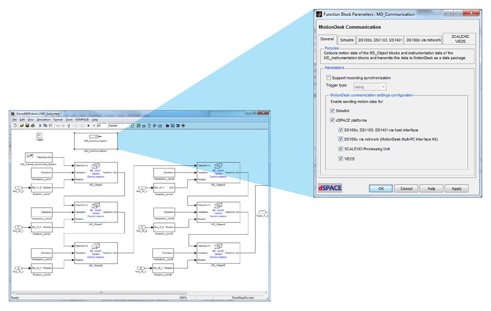 Connect 3-D Objects and Models Six Degrees of Freedom Real-time models in Simulink use state variables, such as a wheel s steering angle or position in relation to the suspension.