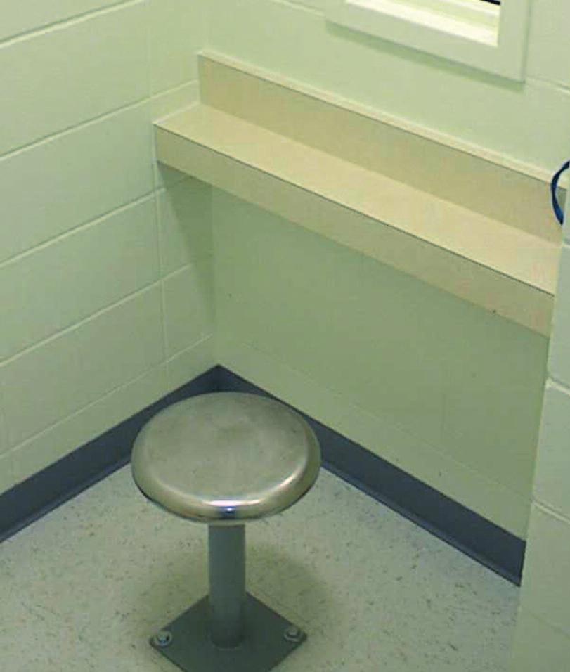 Floor and Wall Mounted Stools Stool seats are stainless steel.