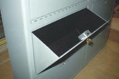 The cabinet back is pre-punched for wall mounting, and the heavy duty door is provided with piano hinges and provisions for the customer s lock.