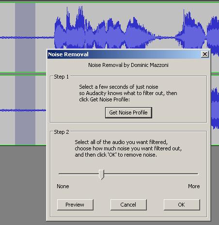 It is a two stage process. First you need to get a noise profile. This lets Audacity learn what noise you want to remove.