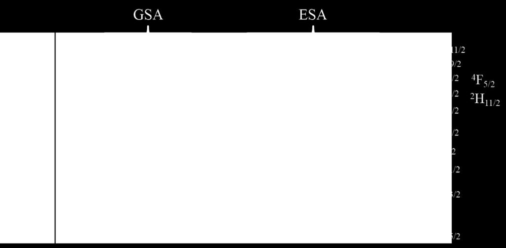 3 Energy level diagram showing the ground state absorption (GSA) and excited state absorption (ESA).