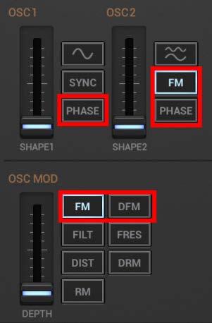 By running both Oscillators in Dual Sine FM mode while using FM/DFM, you can create a 4 Operator FM Engine, which makes it very easy to create complex FM sounds.