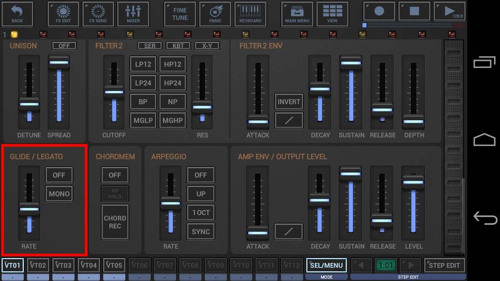 8.2.16 Glide (Portamento) / Legato G-Stomper VA-Beast comes with a powerful and easy to use Glide/Legato feature which is operating monophonic as well as polyphonic (to morph complete chords for