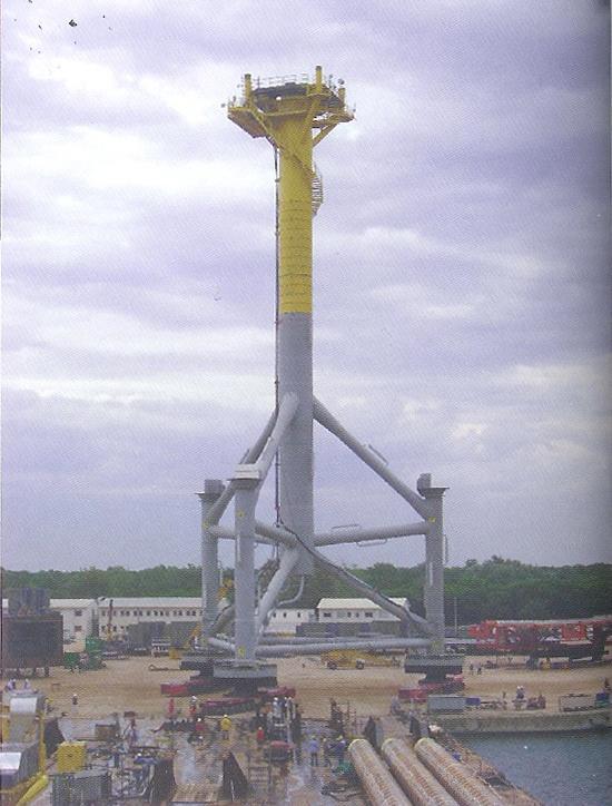 TRIPOD SUBSTRUCTURE: CHARACTERISTICS A three-legged steel frame which supports the main pile under