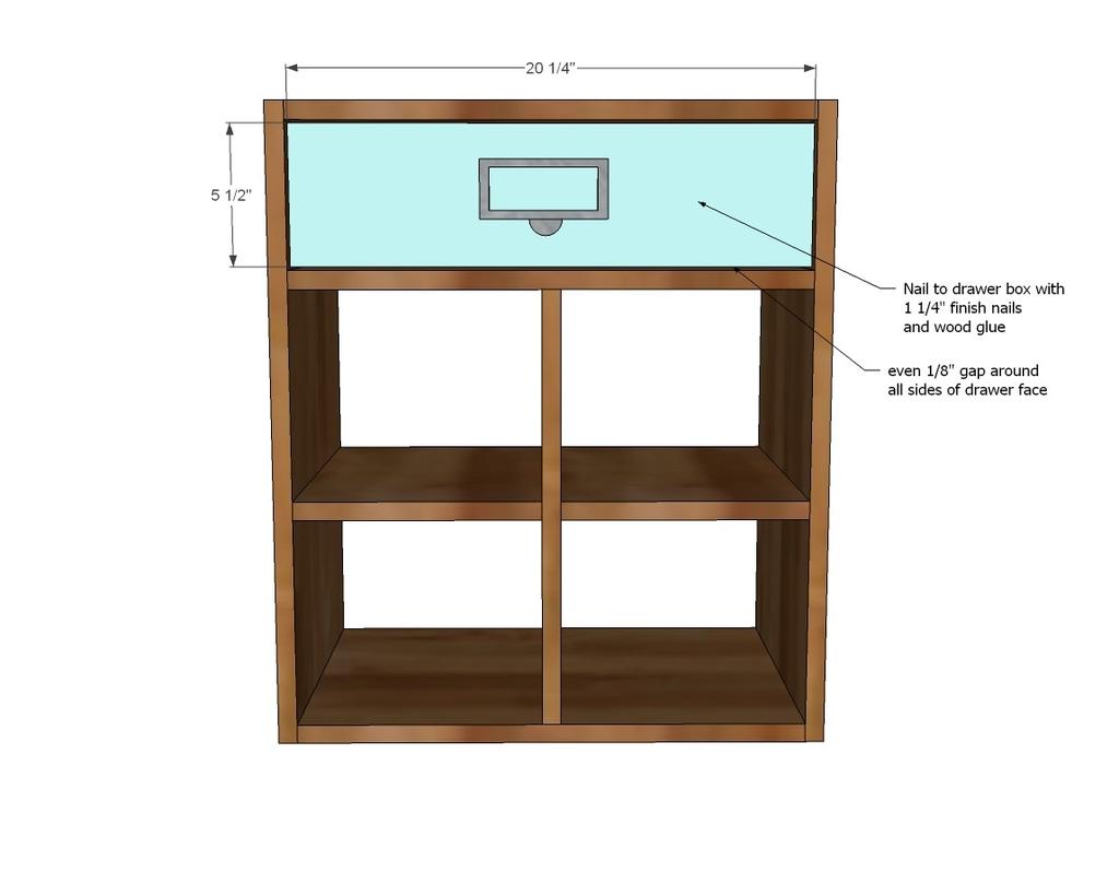 [24] Attach drawer face to drawer box, leaving