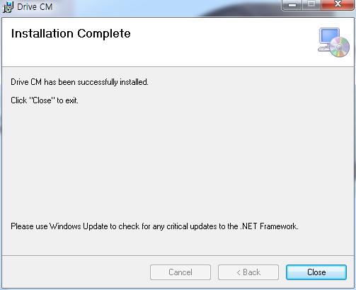 2. Installing Drive CM. (6) Drive CM has been successfully installed. Click Close to exit. Figure 2-1.