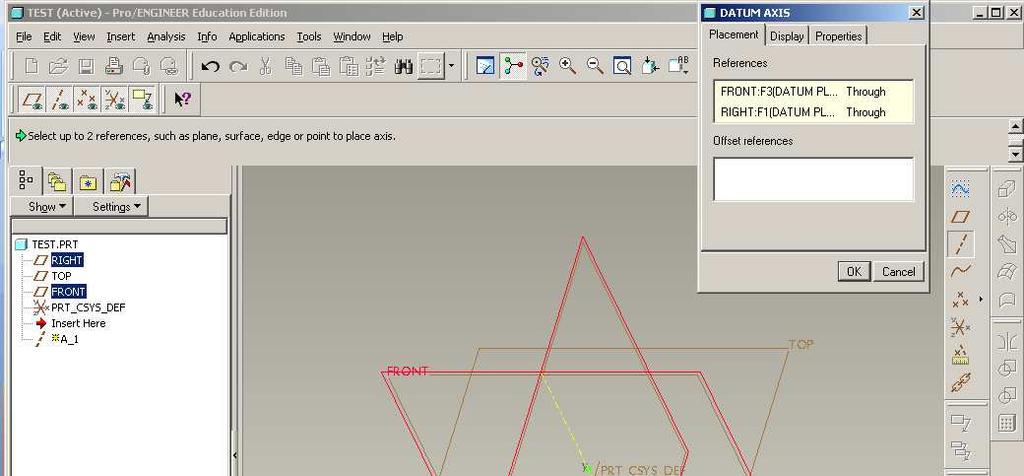 EXERCISE Create an Datum Axis 6 4 1 2 Click on Datum Axis Tool Click on the RIGHT Datum