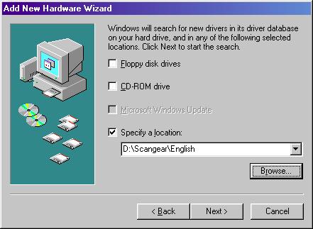 If you use the English version (uni-language) CanoScan Setup Utility CD-ROM, select the CD-ROM drive then click the Next button.