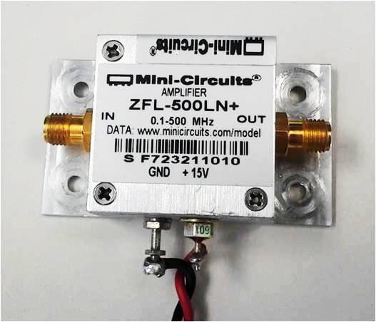 3.3 Low Noise Amplifier The ZFL-500LN+ was used to boost the signals in our desired frequency band. The amplifier s input was the pre-selection filter output. It can amplify signals from 0.