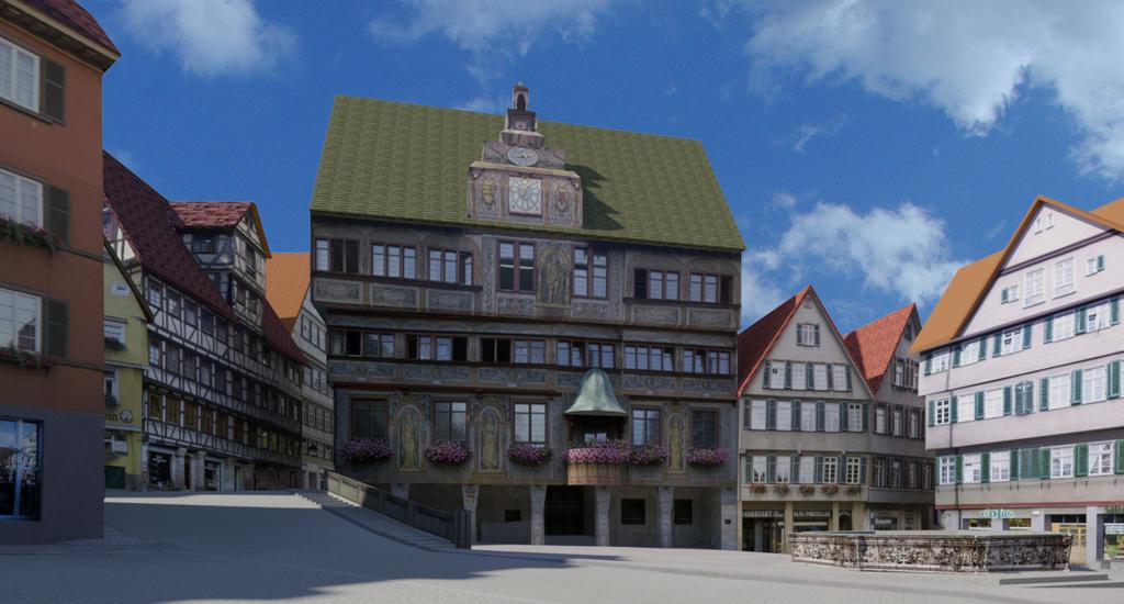 Figure 3: Virtual Tübingen. View on the city hall from the virtual model of Tübingen, Germany (http://virtual.