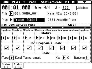 Song Play P1: Track For each track, you can specify the status of the internal tone generator and the scale. 1 1(2)c: Scale Select the scale that will be used in Song Play mode.
