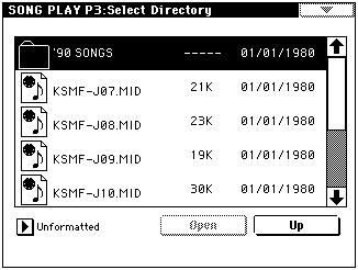 Song Play P3: Select Directory/ Jukebox The content that is displayed will depend on the Juke (0 1d) setting. Checked: 3 1: Select Directory will be displayed.