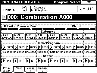 2. Combination mode In this display page you can select and play Combinations. 0 1: Prog.
