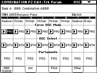 Combination P2: Edit Trk Param 2 1: MIDI Channel (MIDI Ch) Here you can make MIDI settings for each timbre. 2 1a: Status, MIDI Channel, Bank Select Status 2 1a Link: Status (0 1f).
