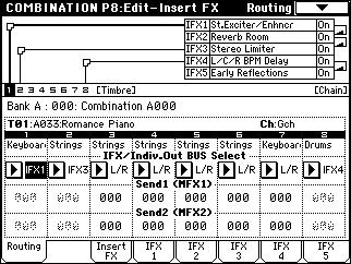 7 4: Page Menu Command 0 1A: Write Combination and 7 1A: Copy Arpeggiator Combination P8: Edit-Insert FX Here you can make insertion effect settings.