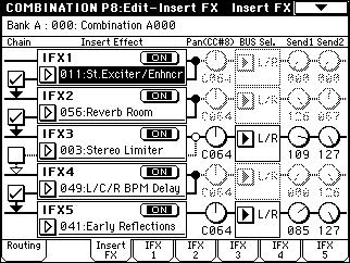 time and output it from AUDIO OUTPUT (INDIVID- UAL) 1/2 or 3/4, you must set BUS Select to IFX1 (or IFX2 IFX5), select 000: No Effect for IFX1 (or IFX2 IFX5) (8 2), and for the sound that has passed
