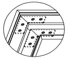 Secure the elbow joints by fastening them with 4 M4x6 screws (4 at each corner). Do no tighten completely until all frame pieces are assembled correctly. Step 7.