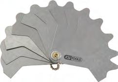fan shaped on a ring Leaves individually marked with size Blades made out of hardened spring steel TORX gauge For