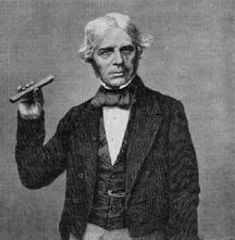 Before we begin Michael Faraday holding a glass bar of the type he used in 1845 to