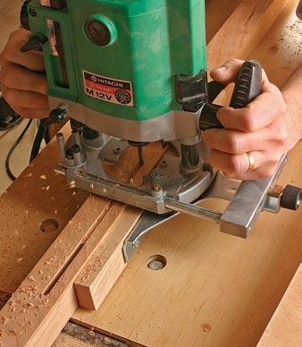spiral upcutting bit on a plunge router using a simple jig (see photos, facing page). I make the tenons by ripping and planing lengths of stock to fit the mortises.