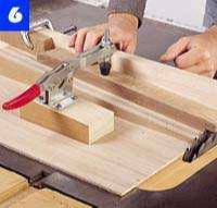 Use a spokeshave to smooth the inside curve of the back rail, and then cut and smooth the outer curve. Cut one surface of each tenon with the ramp angled down toward the dado blade (Photo 6).