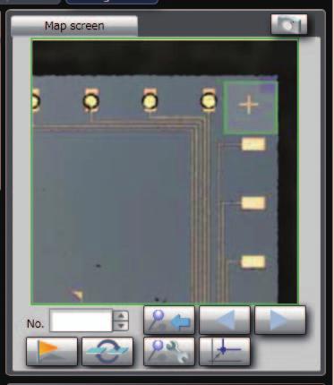 The OLS4100 s macro map function allows wide-field image display of a sample under low magnification, with a rectangular observation marker on the macro sample image.