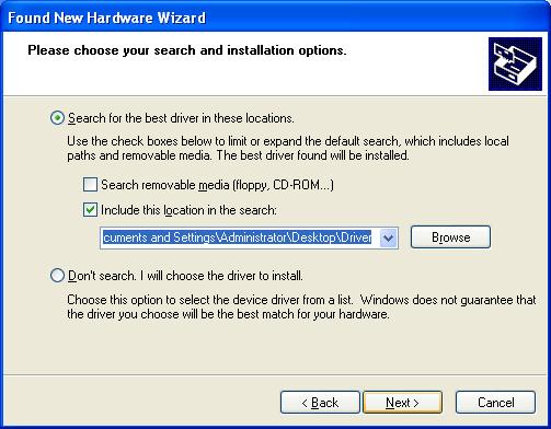 5. New hardware search wizard starts to search the