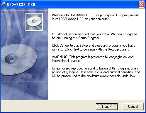 1.2 Install Software Caution: You must install the software before using the oscilloscope. 1. While in Windows, insert the installation CD into the CD-ROM drive. 2.