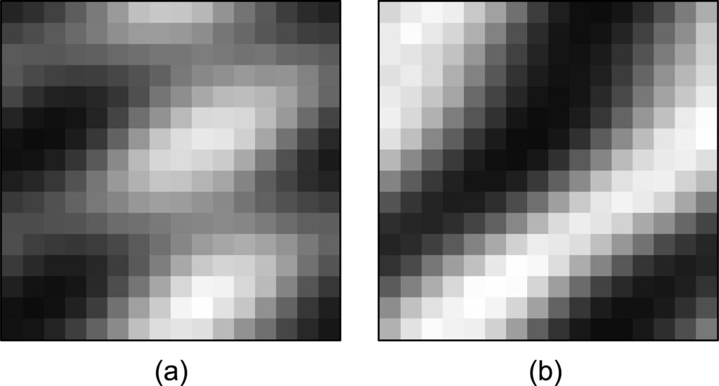 Fig. 4. Images outputted from the CCD sensor on detecting light beams of differing SOPs, (a) 0.018, 23.8, and (b) 0.353, 68.8. ent SOPs.