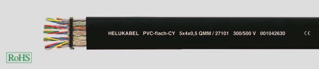 PVC-flat-CY screened, EMC-preferred type Special PVC-flat cable, screened, adapted to DIN VDE 03 part 2 Temperature range flexing -5 C to +70 C fixed installation -0 C to +80 C Nominal voltage U0/U