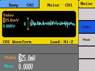 Waveforms Sine Square Ramp Pulse Noise Arbitrary Keys Sine Square Ramp Pulse Noise Arb After the waveform selection, menu options relevant for that waveform shape will be shown on the right side