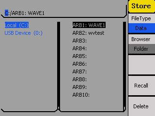 Instrument States List Arbitrary Waveforms List Use the up or down arrow keys to move the selection cursor between the lists.