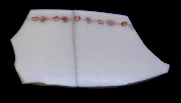 9 (No 1-16) 1162 Saucer 2 16 Two conjoining rim shards from a Chinese porcelain saucer decorated with a simple iron
