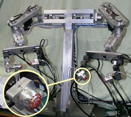 Fig. 1: 11-dof multi-fingered humanoid arm mounted with optical three-axis tactile sensors at fingertips Related works: Object exploration is a typical human ability that is widely studied from both