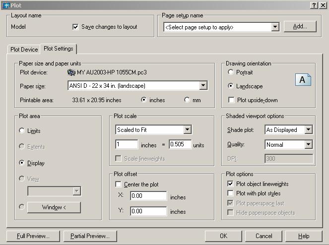 Plotting From Start to Finish with AutoCAD 2004 Select the Plot Setting tab. Make the appropriate settings.