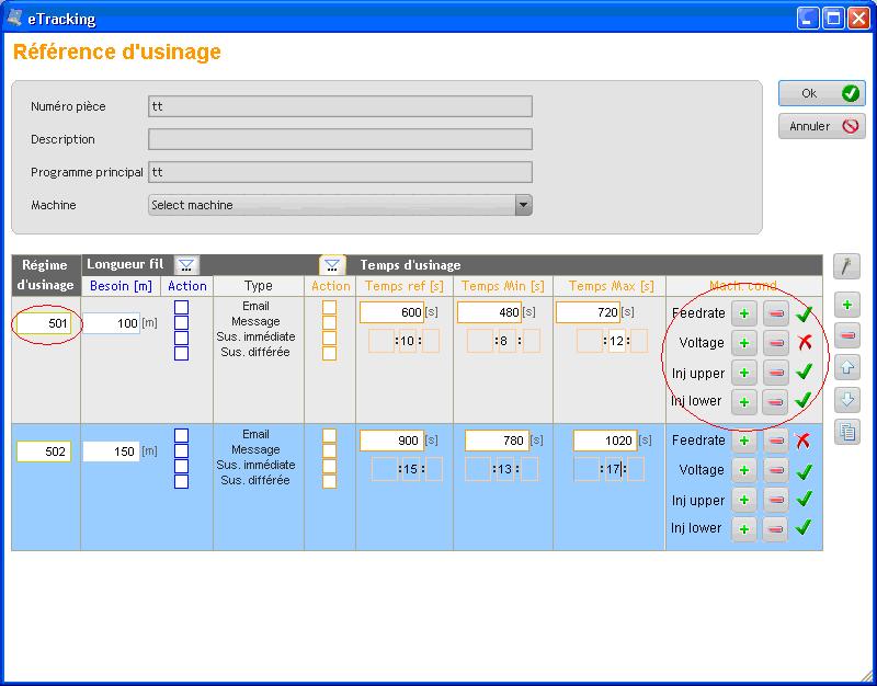 SMO detail - Part preparation Selection of process signals to monitor per each power setting.