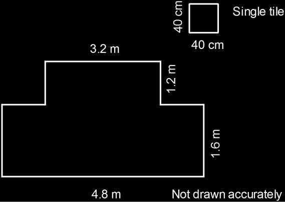 The floor area can be divided up into two rectangles, a larger one of (480 160) cm and a smaller one of (320 120) cm. (We have converted metres to centimetres here.