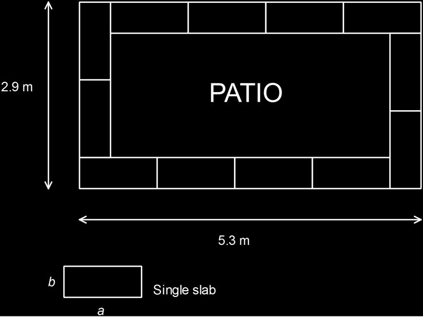 Mathematics Revision Guides Measuring Shapes Page 12 of 17 Example (12): Rakesh wants to border his rectangular patio with slabs all round, as illustrated on the plan below (not to scale), along with